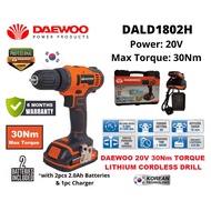 Daewoo 20V Lithium 3/8-inch Torque 30Nm Cordless Drill Driver