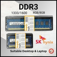[Local Stock] SK Hynix DDR3 DDR3L 1333Mhz 1600Mhz 4GB 8GB Desktop Laptop UDIMM SODIMM RAM