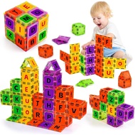 Magnetic Tiles Letters Toys, Alphabet Learning Toys for Toddlers 1-3 2-4 4-8, Classroom Must Have 48