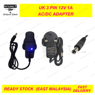 MALAYSIA PLUG 12V 1A AC to DC Power Supply Adapter 5.5 x 2.1 / 2.5MM UK 3PIN Plug For MODEM / ROUTER