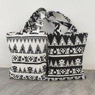 DB Black Cat Bag - 雙面手提包印花白米黑象