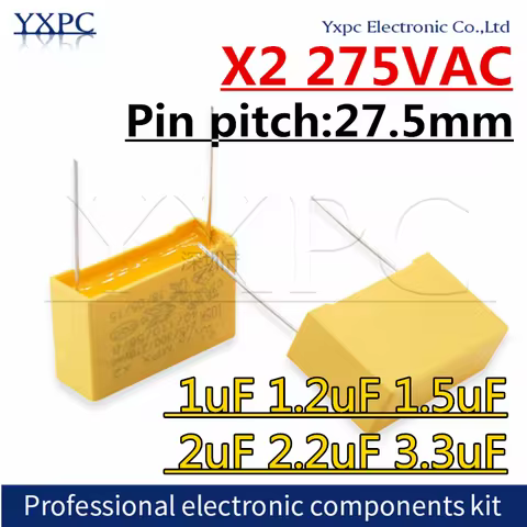10pcs X2 27.5mm Polypropylene film capacitor 275VAC 1uF 1.2uF 1.5uF 2uF 2.2uF 3.3uF 1000nF 1200NF 15