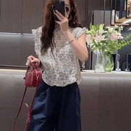 【Imove】Korean Style Women's Floral Sleeveless Shirt Round Neck Lace Collar Thin Blouse