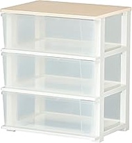 JEJ Astage Storage Chest Pit, Wooden Top, Wide Chest, 3 Tiers, Clear, Made in Japan, Easy Assembly, 
