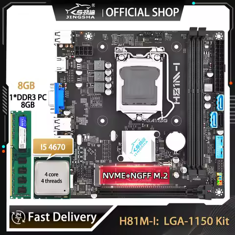 JINGSHA H81M-I Motherboard LGA 1150 Set with i5 4670 CPU + 8GB DDR3 RAM Combo Placa Mae 1150 Desktop