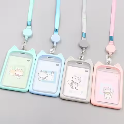 Cartoon cat card holder, candy color ID card holder, retractable reel lanyard ID card holder