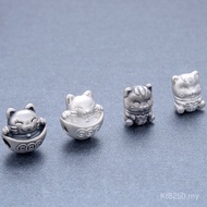 Accessories Bracelet Lucky Cat Silver Beaded Money Bag Pure Silver 3D Handmade Lucky Cat Hard Horizo