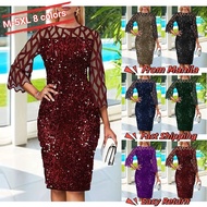 {Ship From Manila+COD}M-5XL Formal Dress for Woman Elegant Sequin Glitter Cocktail Party Dress Plus Size Glitz and Glamour Midi Evening Gown Suitable Prom Ninang Dress for Wedding