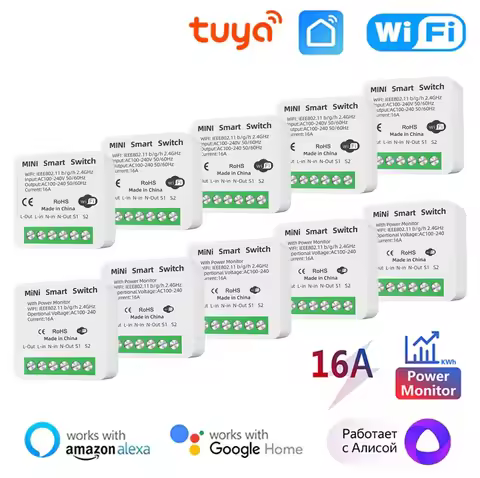 16A Tuya WiFi Smart Switch 2-way Control with Energy Monitor Switch Mini Smart Breaker Smart Life Co