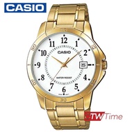 Casio Standard นาฬิกาข้อมือสุภาพบุรุษ สายสแตนเลส รุ่น MTP-V004G-7BUDF (หน้าขาว)