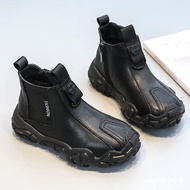 KY-DBoys Fleece-lined Dr. Martens Boots Children Winter2023New Leather Shoes Short Boots Girl's Black Shoes Boy Boots 7M