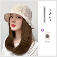 Tse Wig Womens Short Hair Hat Wig One Piece Spring And Summer Net Red Fishermans Hat Medium Length H