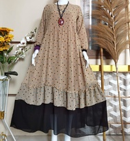 BAJU DEWASA GAMIS FABRIC CERUTY POLKA RUFFLE BEST SELLER