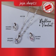 | 925 Silver Necklace Chain + CZ Colour Stone Pendant | Perempuan Rantai Leher+Loket Batu CZ Warna P