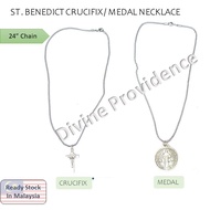 St. Benedict Medal / Crucifix Necklace * Silver Chain with either Medal or Crucifix *