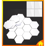 [OneHome] Mirror Self Adhesive Wall Mounted Hexagon Square Combine Cermin Heksagon Segi Empat Lekat Dinding Gabung Hias