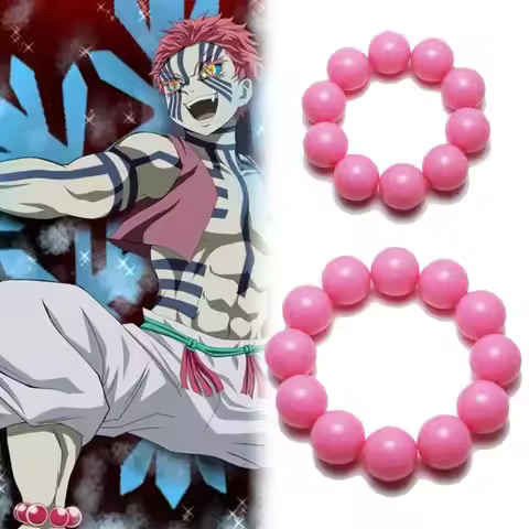 Demon Slayer Akaza Pink Beaded Ankle Bracelet Cosplay Accessory Anime Costume Prop for Photo Shootin