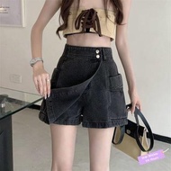 ✦Ready Stock✦ celana kulot wanita perempuan Denim shorts, women's summer, thin high-waisted, irregular large size, fat mm, slim design, niche a-line culottes