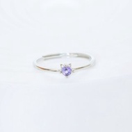 紫水晶925純銀貓咪戒指 可調式戒指