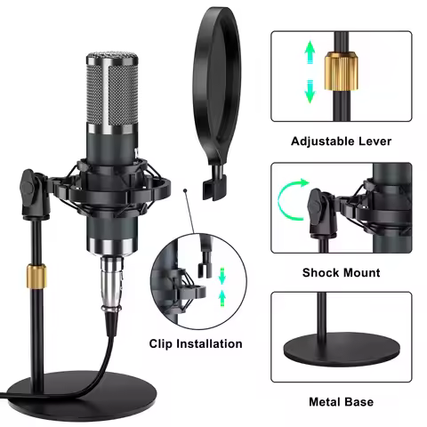 Tenlamp Podcast Microphone Bundle P15 3.5mm Condenser Microphone with Live Sound Board Audio Mixer f