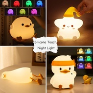 Vfocs LED Cute Duck Night Light - Silicone Touch Lamp, Rechargeable with 7-Colour Modes & Auto Timer