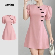Lovito Elegant Dress New Chinese Style Structure Line Spring/summer Pink Dress for Women L164LD292 L