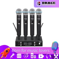 BOMGE Pro Wireless Microphone System, 4-Channel UHF Wireless Mic, Fixed Frequency  Cordless Mic with 4 Handheld Dynamic Microphones, 260ft Range, Microphone for Singing,Church,Kara