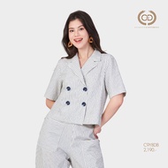 C&D womans blouse Minimal Navy เสื้อผู้หญิง ลายปัก ปกฮาวาย แขนสามส่วน สีกรม C9Y8DB