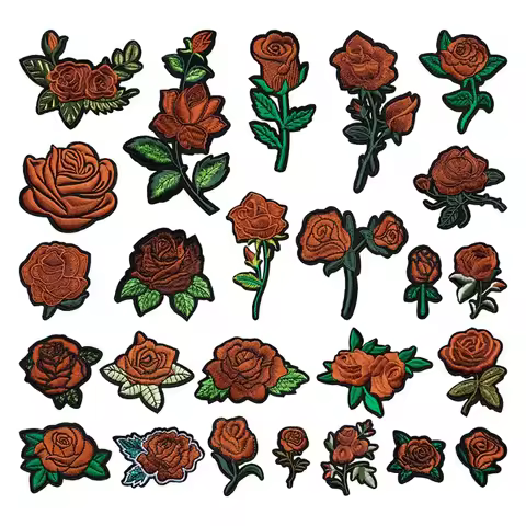 New Red Brown Coffee Rose Flower Sew Iron-on Embroidery Patch Badge Applique DIY Clothing Bag Jeans 