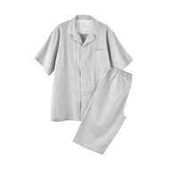 MUJI  สไตล์ญี่ปุ่น MUJI วาฟเฟิลชุดนอนผ้าฝ้ายคู่บ้านสวมใส่ฤดูร้อนผู้หญิงครึ่งแขนคาปรีกางเกงขาสั้นผู้ช