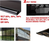 2ply CAR/HOME/WINDOW TINTED FILM ROLL VLT 25%,35%,50% BLACK SMOKE TINTED