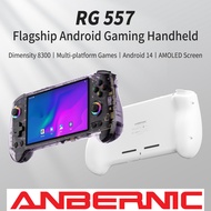 Anbernic RG557 konsol retro popular dengan joystick kapasitif dan sistem Android.