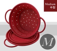 三煌 - 矽膠 Silicone 摺疊 耐熱 煮意粉通粉 生果籃 菜籃 筲箕 瀝水籃 棗紅色 中號 880050-SMB-BERRY