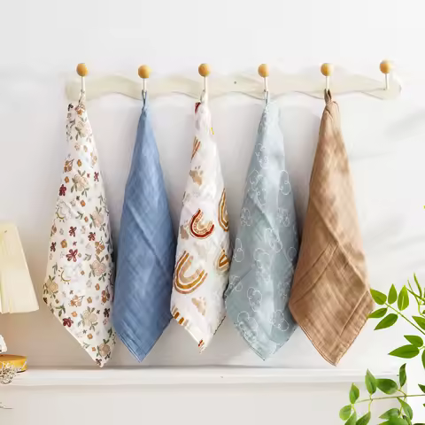 HappyFlute 30*30CM Baby Hiccup Cloth 5PCS Neutral Print Muslim Drooling Bohemian Hiccup Cloth essent