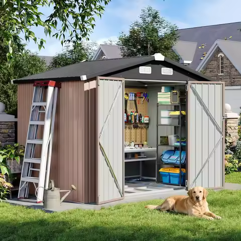 Nordivale 8x6 FT Outdoor Storage Shed with Base Galvanized Steel Tool Shed Lockable Door Air Vents B