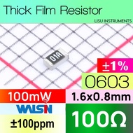 100R 0603 ±1% 100mW Thick Film Resistor 01A Walsin WR06X1000FTL