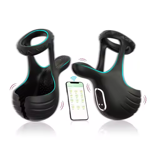 Men's self-pleasure anti-ejaculation root massage vibrating cock ring with app-controlled anal plug,