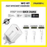 Pavareal WC67 18W Qualcomm PD Super Quick Charge QC 3.0 Charger With 5A Super Fast Charge Cable