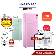 [Free Mixer] isonic 250L Vintage One Door Refrigerator | ISR-BC250LH (Single Door Fridge Peti Ais Sejuk Kecil Freezer 冰箱