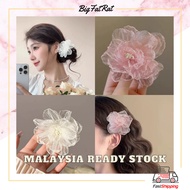 Pin Tudung Klip Rambut Bunga Camelia 山茶花网纱花朵胸针发夹女海边发饰  Camellia Flower Mesh Hijab Brooch Hairclip Wo