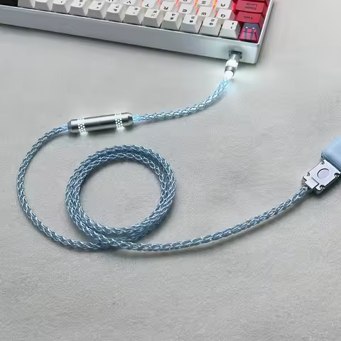 Customized Luminous Hollow Type-C Single Crystal Copper Aviation Plug Cable 8K Magnetic Axis Keyboar