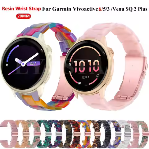 20mm Watchband For Garmin Vivoactive 6 5 3 Venu 2 Plus/Forerunner 165 55 Smartwatch Resin Band Repla