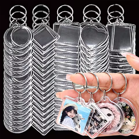 5~100Pcs Transparent Photo Frame Keychain Tassels Snap-In Custom Insert Photo Acrylic Blank Keyring 