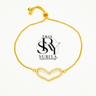 Emas Suriya Gelang Bracelets Rantai Tangan Adjustable Serut Love Besar Berbatu Emas Sadur 24K Emas B