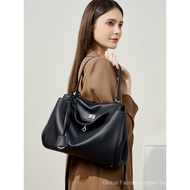 Large Capacity Genuine Leather Smooth Shoulder Handbag Rodeo Tote Bag Commuter Lock Underarm Bag