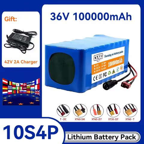 10s4p 36v 100000mAh Lithium 18650 Rechargeable Battery Pack 500W Power 36v Lithium Battery 36v Ebike