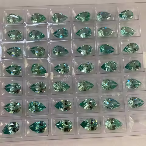 Sale 3x5~13x18mm Mohs Hardness 9 73# Blue Green Color Pear Shape Cut Corundum Stone Loose Synthetic 