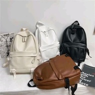 Tas Ransel Wanita Pria Ransel Polos Simple Kulit Sintetis Anti Air Tas Distro Backpack Unisex Fashio