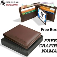 100% ORIGINAL Premium Genuine Leather Men's Wallet, Cool Folding Model - Free Name Engraved Dompet L