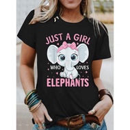 S-5xl Y2K Elephant Letter Print Short Sleeve T-Shirt Summer Fashion Women's Casual Harajuku Style Co